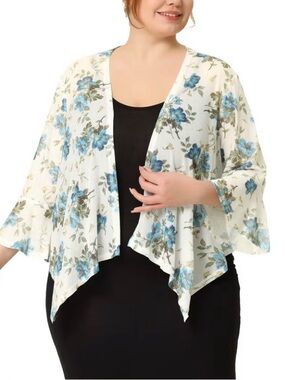 Agnes Orinda Plus Size Cover Up 3/4 Sleeve Floral Summer Chiffon Cardigan 4X
